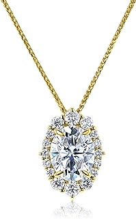 Kobelli Lab Grown Oval Diamond Pendant Necklace with Lobster Clasp & Wheat Chain, 14K Yellow Gold Moissanite Design