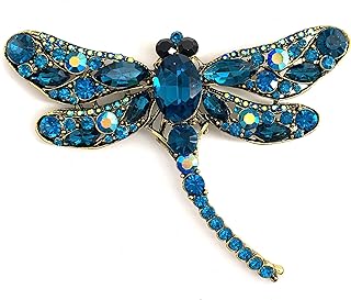 SELOVO Dragonfly Big Large 3in Statement Animal Brooch Pin Antique Gold Tone