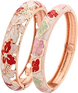 wynameleri Vintage Cloisonne Jewelry Gorgeous Rhinestone Handcrafted Bracelets Enamel Flower Bird Gold Hinged Cuff Bangles Gifts 88A