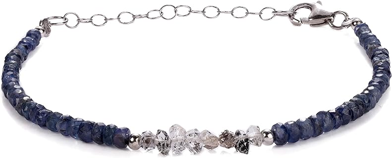 Stunning Herkimer Diamond & Blue Sapphire Beaded Bracelet for Women - Exquisite Party Accessory & Birthday Gift from India