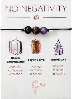 New BOHO GARDEN Healing Bead Bracelets - Spiritual Crystal Beaded Bracelet - Made of 3 Real & Natural Gemstones, Adjustable 3-9.7” Black Rope - Gem Stones Jewelry for Men, Women, Teens, Kids - 8mm Bead…