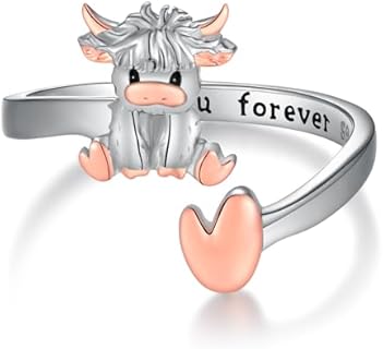 Highland Cow Sterling Silver Adjustable Ring for Women with Unique Design