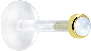 Solid 14k Yellow Gold Rainbow Moonstone Tragus Earring Stud with Push Back Design for Men and Women