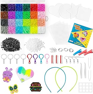 17060Pcs Mini Fuse Beads Kit for Kids, Melting Beads Set Crafts, Including 24 Colors 2.6mm Iron Beads, Pegboards, Ironing Papers, Keychains Accessories Melty Bead Making Art DIY Gift