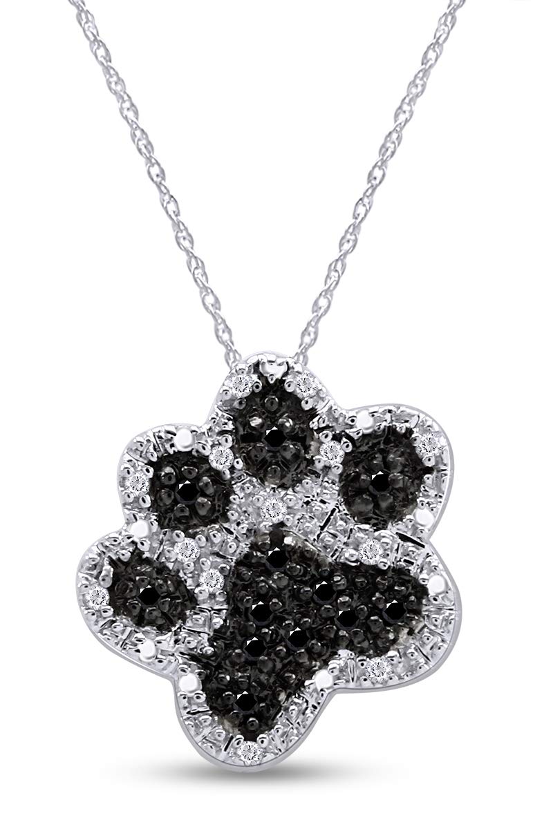Spring Ring Clasp Black Diamond Charm Bracelet, 925 Sterling Silver & White Gold Plated for Jewelry Lovers, Dog Paw Design