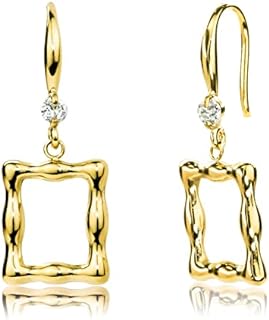 18K Gold Plated Dangle Drop Earrings for Women Small Cute Heart/Flower/Square Shaped Gold Hoop Earrings Hypoallergenic Surgical Steel Earrings for Women Girls Dangling Bamboo Style Earrings 90s Mother's Day Gifts