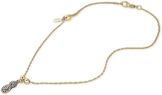 No-Clasp Beaded Pineapple Charm Anklet, Brass & Silver Combination for Women, Rafaelian Gold Finish, USA Crafted