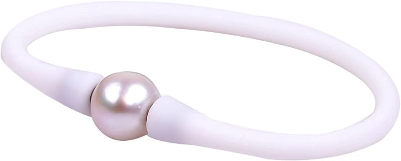 JOE FOREMAN 11mm Real Pearl Bridesmaid Mood Stackable Silicone Rubber Stretch Freshwater Cultured Pearl Jewelry Bracelets for women 7"
