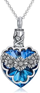Sunflower Urn necklace for Ashes Sterling Silver Sunflower Crystal Cremation Pendant Necklace Keepsake for Ashes Memory Cremation Jewelry Gifts for Women