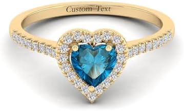 Sterling Silver Heart-Shaped Blue Topaz Engagement Ring with Moissanite or Natural Diamond Accents for Women , Customizable Design, Size 7