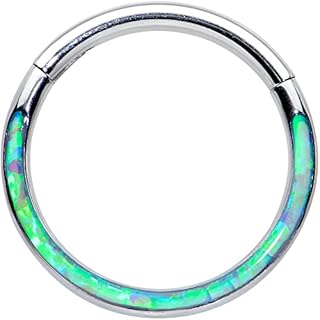 Body Candy 16G Steel Hinged Segment Ring Seamless Cartilage Nipple Color Synth Opal Wide Curve Nose Hoop 3/8"