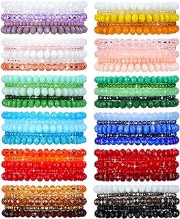Junkin 60 Pcs Bohemian Multi Layer Crystal Beaded Stacking Statement Bracelets for Women Stretchy Strand Crystal Bead Bracelets Versatile Slip on Stackable Shiny Bead Bracelets Pack