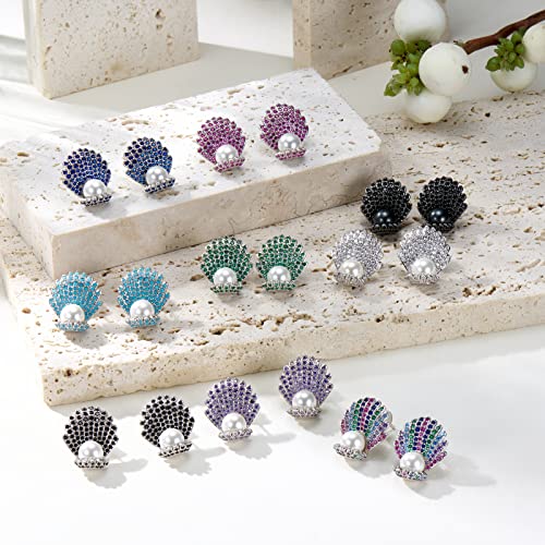 Pearl Stud Earrings For Women 925 Sterling Silver Post Gold Plated Multcolors Cubic Zirconia CZ Simulated Shell White Pearl Jewelry Gifts weinuo