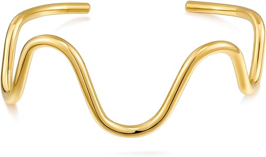 Adjustable Irregular Wave Brass Wire Cuff Bracelet for Women - Shape: Minimalist Slim Thin - No Gemstone - Ideal for Upper Arm or Wrist Wear