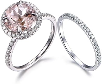 Claw-Set Peach Diamond Engagement Ring, 14K Rose Gold Chain Style, with Morganite and Diamond Gems for Her, Round Halo Design