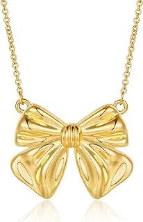 Apsvo Gold/Silver Bow Necklace, Dainty Bow Ribbon Pendant Choker Bow Jewelry Gift for Women Girls
