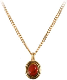 Lobster-Claw Clasp Red Pendant Necklace with Link Chain and Quartz Gem - For Women - Dainty Design, 18K Gold-Plated