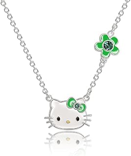 SALLY ROSE Sanrio Hello Kitty Girls Birthstone Necklace 18" - Silver Plated Hello Kitty Necklace with Birthstone Officially Licensed