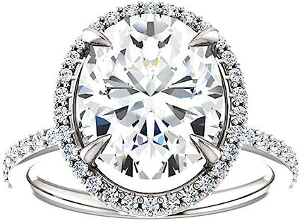 Lalit Gems 6 CT Oval Diamond Moissanite Engagement Ring Wedding Ring Eternity Band Vintage Solitaire Halo Hidden Prong Silver Jewelry Anniversary Promise Ring