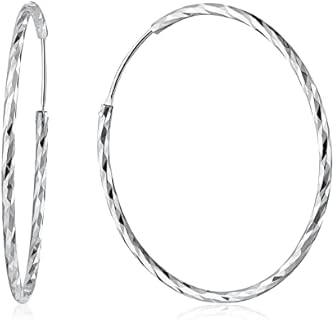 PAPAGENA Sterling Silver Hoop Earrings for Women 25 35 45 55 65mm Thin 1.8mm Hypoallergenic Diamond-cut Endless Earring