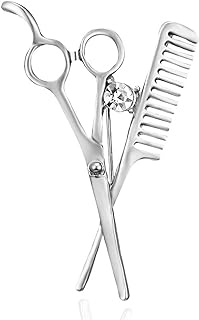 Coadipress Crystal Comb Scissors Brooch - Pin Clasp, Alloy Material with Gold Silver Barber Tools Design - Versatile Jewelry for Men and Women