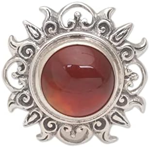 NOVICA Artisan Handmade Carnelian Cocktail Ring Sun Themed .925 Sterling Silver Red Indonesia Birthstone 'Light Of The Universe'