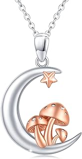TUGHRA Mothers Day Gifts for Mom Mushroom Necklace for Women Teen Girls 925 Sterling Silver Rose Gold Pendant Necklaces Moon Necklace Mushroom Jewelry Gifts for Her