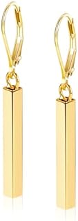 925 Sterling Silver Bar Dangle Drop Earrings with Leverback Clasp for Women and Girls, Hypoallergenic 14K Gold-Plated Jewelry Gift