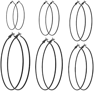 Sloong 6 pairs Big Hoop Earrings Set, Stainless Steel Hoop Earrings Huge Giant Hoop Earrings Set Oversized Hoop Earrings 90s Earrings for Women Girls (50/60/70/80/90/100mm)