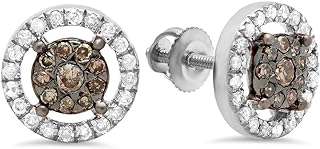 Dazzlingrock Collection 0.50 Carat (Ctw) 14K Gold Round Champagne & White Diamond Ladies Cluster Style Stud Earrings 1/2 CT