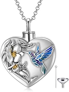 925 Sterling Silver Locket Necklace with Rolo Chain and Lobster-Claw Clasp for Women - Bee Sunflower/Moon/Hummingbird/Turtle Design Cremation Urn with Cubic Zirconia - Keepsake Memorial Jewelry
