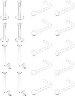 Longita Clear Nose Studs Clear Nose Rings for Work Clear Nose Piercing Plastics Nose Retainer for Surgery Nose Ring Spacers Nose Rings Retainer Septum Retainer Clear Lip Rings Plastic Earrings Studs