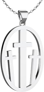 The Positive Christian At Calvary Three Crosses Pendant Necklace - Stainless Steel Necklace - Silver Cross Pendant with Adjustable Chain - Faith Necklace for Women & Men