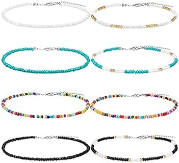 8 PCS Western Necklaces For Women, Cowgirl Choker Glass Boho Beaded Aesthetic Seed Handmade Vintage Necklaces For Women Trendy