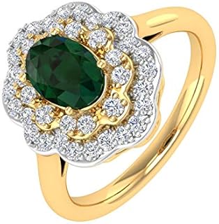 FINEROCK 1.05 Carat Oval Shape Emerald and Round Diamond Engagement Ring in 10K Gold