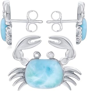 Beaux Bijoux Sterling Silver Larimar Blue Earrings for Women - Natural Larimar Jewelry - Sea Animal Design - Crab Turtle Octopus Fish - Blue Larimar Stones - Unique Blue Jewelry - Larimar Earrings