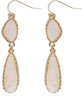 Humble Chic Simulated Druzy Teardrop Red Dangle Earrings for Women - 14K Gold Plated Tear Drop Earrings - Boho Bridal Wedding Long Earrings for Bride, Bridesmaid