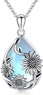 JUSTKIDSTOY Women's Teardrop Moonstone Pendant Necklace with Sterling Silver Rolo Chain and Lobster Claw Clasp