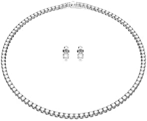 Swarovski Matrix Tennis Jewelry Set, All-Round Necklace and Pierced Stud Earrings with Clear Crystals on a Rhodium Finished Setting, Part of the Matrix Tennis Collection