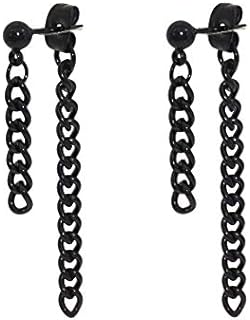 JSEA Stainless Steel Double Tassel Curb Chain Long Dangle Earrings Hypoallergenic Black Silver Gold Earring