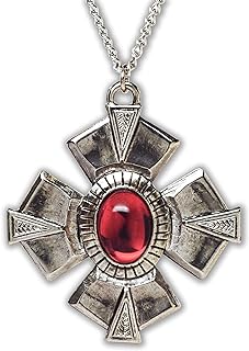 Medallion with Red Cabochon Medieval Renaissance Silver Finish Pendant Necklace