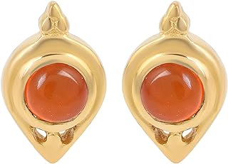 Orange Carnelian Round Stone Stud Earrings with Sterling Silver Setting and Secure Push Back Design