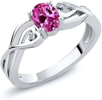 Gem Stone King 925 Sterling Silver Pink Created Sapphire and White Lab Grown Diamond Engagement Ring For Women (0.51 Ct Oval, Available 5,6,7,8,9)