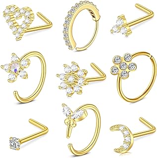 VCMART Nose Rings 18g 20g Nose Ring Surgical Steel Nose Studs Hoops Nose Piercings Jewelry Silver Gold