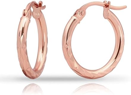 Hoops & Loops 925 Sterling Silver Diamond-Cut Click-Top Hoop Earrings for Women & Teen Girls, Sizes 15mm 20mm 25mm 30mm, Silver, Yellow & Rose Gold