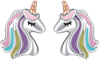 Sterling Silver Unicorn Stud Earrings with Cubic Zirconia for Girls and Women, Hypoallergenic Push Back Design Ideal as a gift for Daughters, Granddaughters, Nieces and Teens