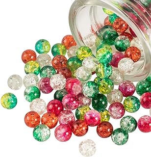 PH PandaHall Crackle Glass Bead Christmas Bracelet in Vibrant Red and Green, Round Shape, Handcrafted with Artisan Baking Paint for Jewelry Lovers and Enthusiasts