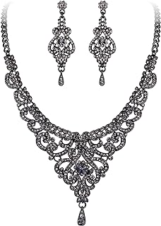 EVER FAITH Women's Austrian Crystal Art Deco Bridal Vase Flower Necklace Earrings Set