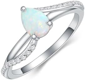 1 Carat Pear-Shaped Opal Engagement Ring with Moissanite in 925 Sterling Silver for Women