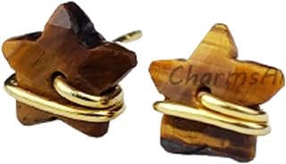Natural Tiger Eye Star Stud Earrings, 925 Sterling Silver Earring, Star Earring, Designer Stud Earring, Wire Wrapped Star Earring, Gold Plated Jewelry, Wire Wrapped Jewelry, Gemstone Earrings, Stud Earrings, Women Earrings, Gift For Her By CHARMSANDSPELLS